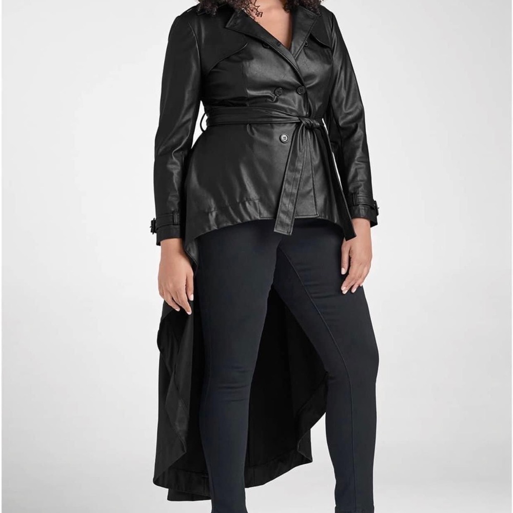 Hi-Lo Faux Leather Trench Coat